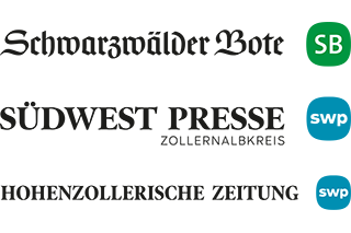 Schwarzwälder Bote, Südwest Presse und Hohenzollerische Zeitung Logo Schwarzwälder Bote, Südwest Presse und Hohenzollerische Zeitung in schwarzer Schrift auf weißem Hintergrund.