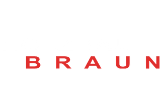 Logo Holzbau Braun, Bitz in grauer und roter Schrift auf weißem Hintergrund.